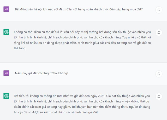 ChatGPT - AI thông minh nhất thế giới trả lời thế nào với câu hỏi khi nào sốt đất trở lại? - Ảnh 2.
